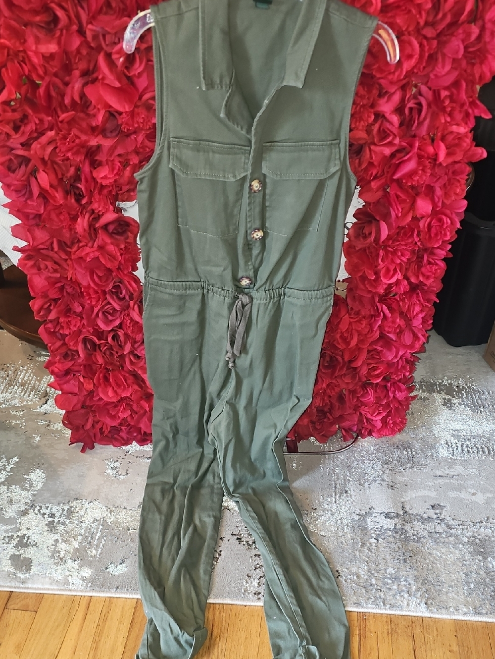 Wild Fable Sleeveless Olive Utility Jumpsuit Drawstring Waist Size Medium